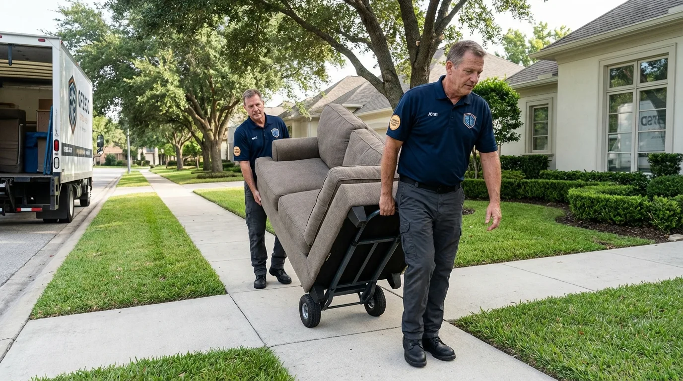 Local residential moving crew loading furniture in Alpine, TX