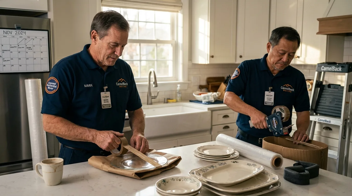 Professional crew packing kitchen dishware in Alpine, TX